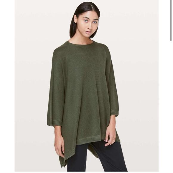 Lululemon Divinity army green ribbed knit poncho sweater size One Size - Picture 1 of 15